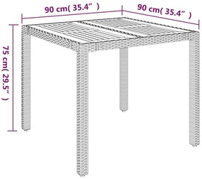 3 pcs conjunto de jantar p/ jardim c/ almofadões vime PE cinza