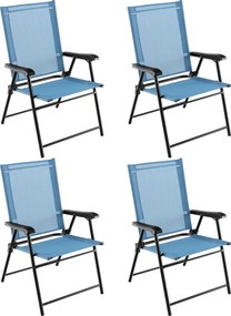 Conjunto de 4 cadeiras de jardim dobráveis e portáteis com encosto em tecido Estrutura metálica para terraço de piscina 65 x 60 x 93 cm Azul