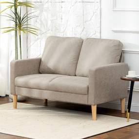 Sofá de 2 Lugares Estofado em Microfibra Sofá Moderno com Pés de Madeira Apoio de Braços 130x78x85 cm Creme