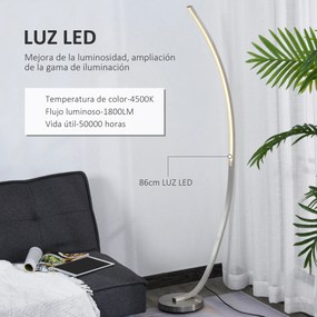 HOMCOM Luminária de piso com luz LED amarela Base de metal Pedal interruptor Design elegante Potência máx. 18 W 50x23x149cm Prata