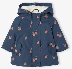 Impermeável com capuz, às flores e forrado, para bebé menina azul-noite