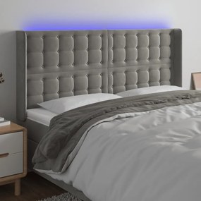 vidaXL Cabeceira cama c/ luzes LED veludo 183x16x118/128cm cinza-claro
