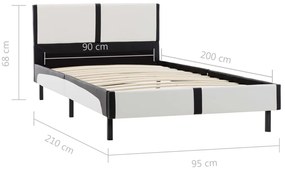Estrutura de cama 90x200 cm couro artificial preto e branco