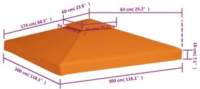Cobertura de substituição p/ gazebo 310 g/m² 3x3 m laranja