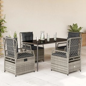 vidaXL 5 pcs conjunto de jantar p/ jardim c/ almofadões vime PE cinza