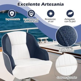 Assento para barco com almofada acolchoada e braços curvos para barco de pesca, iate ou lancha. Capacidade até 150 kg. 59 x 55 x 51 cm. Azul e branco.