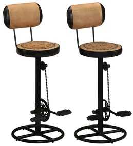 vidaXL Bancos bar c/ estampagem 2 pcs couro genuíno preto e castanho