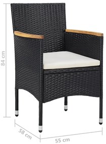 5 pcs conjunto de jantar p/ jardim vime PE/madeira maciça preto