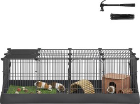 Gaiola com porta dupla para pequenos animais123 x 63 x 41,5 cm, para coelhos e porquinhos-da-índia Preto
