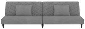 Sofá-cama 2 lugares com duas almofadas veludo cinzento-claro