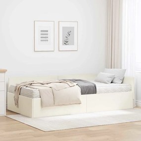vidaXL Estrutura de Cama de Canto com Colchão 2 pcs Creme Veludo