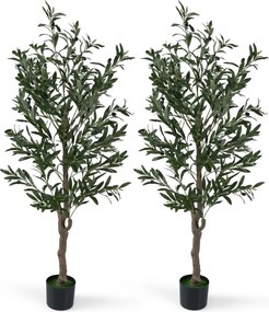 Conjunto de 2 oliveiras artificiais 150 cm  com frutos, musgos, tronco robusto, base PE estável verde