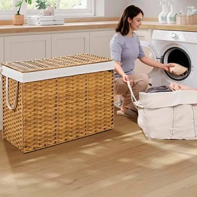Cesto para roupa suja 200 litros em rattan sintético com 3 compartimentos, 86 x 40 x 61 cm cor natural