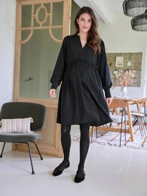 Agora -15%: Vestido curto, especial gravidez e amamentação, coleção cápsula mamã/menina preto