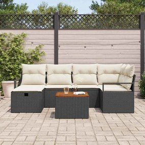 Conjunto de Sofás Jardim vidaXL de 7 Peças com Almofadas Preto Rattan