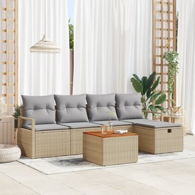 Conjunto de Sofá de Jardim vidaXL de 6 Peças com Almofadas Bege Rattan