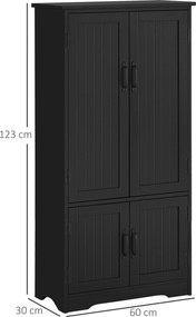 Aparador de cozinha contemporâneo com múltiplas opções de arrumação: 2 armários e 3 prateleiras, 60 x 30 x 123 cm, preto