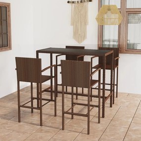 vidaXL 5 pcs conjunto de bar para jardim vime PE castanho