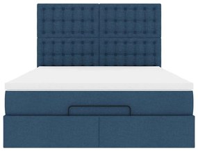 Estrutura de cama otomana com colchão tecido azul 140x200cm