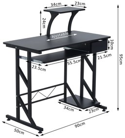 Secretária para Computador Preto Madeira MDF, Ferro 90x50x95 cm