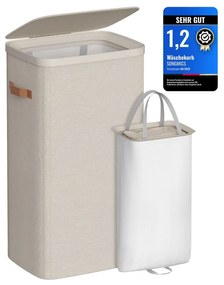 Cesto de roupa suja 42 x 32 x 75 cm prático com compartimentos e tampa bege cappuccino
