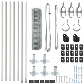 Cerca de Arame Soldado com 7 Postes Flanged 0.6x10 m Aço Galvanizado