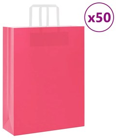 vidaXL Sacos de papel 50 unid com alças rosa 32x12x42 cm