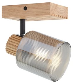 Foco moderno madeira com vidro fumê giratório e inclinável - Gracy Moderno