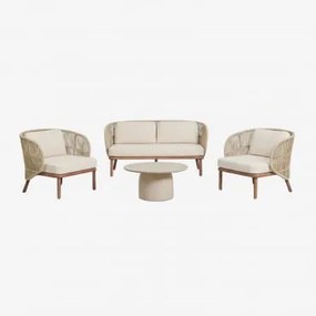 Conjunto De Jardim Com Sofá De 2 Lugares, 2 Poltronas Capri E Mesa De Centro Redonda Ø75 Cm Em Cimento Layana Beige Creme - Sklum