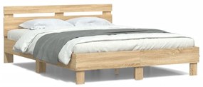 vidaXL Estrutura cama c/ cabeceira/luzes LED 140x200cm carvalho sonoma