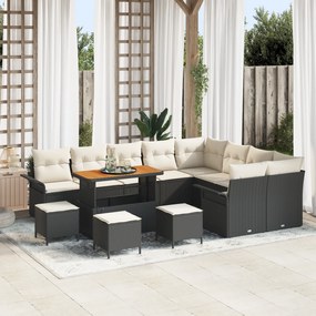 Conjunto de Sofá de Jardim com 13 Peças com Almofadas Preto Vime Acáci