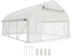 Outsunny Estufa túnel de jardim 10,4 m² estufa de jardim anti-UV porta enrolável com zíper janelas com tela 350 x 300 x 200 cm branco | Aosom Portugal