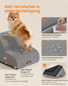 Escada para cães 40 x 40 x 30 cm com revestimento antiderrapante e 2 degraus cinza 