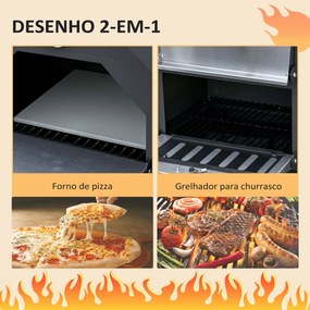 Outsunny Forno de Pizza Exterior com 2 Camadas Forno a Lenha com Rodas