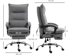 Cadeira de Escritório com 6 Pontos de Massagem e 5 Modos Reclinável com Função de Aquecimento 66x74x114-121,5 cm Cinza