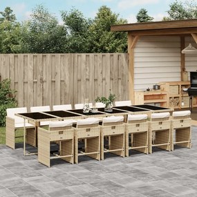vidaXL 13 pcs conjunto de jantar p/ jardim com almofadões vime PE bege