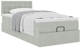 Estrutura cama otomana colchão 90x200 cm veludo cinzento claro