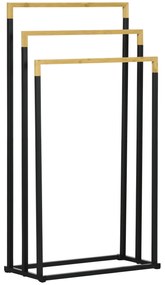 kleankin Toalheiro Pé 3 Níveis Escada 3 Barras Bambu Estrutura Aço Organização Casa Banho 45x22,5x86 cm Preto Natural | Aosom Portugal