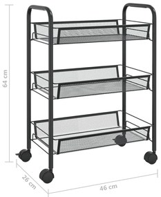 Carrinho de cozinha com 3 prateleiras ferro 46x26x64 cm preto