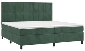 Cama box spring c/ colchão/LED 200x200 cm veludo verde-escuro