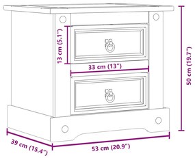 Mesa de cabeceira Corona 53x39x50 cm madeira de pinho maciça