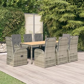 vidaXL 9 pcs conjunto de jantar p/ jardim c/ almofadões vime PE cinza