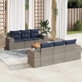 vidaXL 7 pcs conjunto sofás p/ jardim c/ almofadões vime PE cinzento