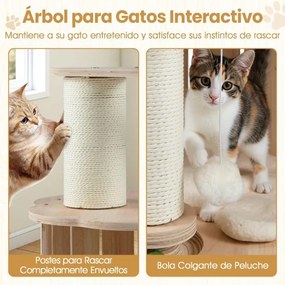 Arranhador para gatos de madeira 50 x 73 cm com 3 níveis, cápsula espacial, postes para arranhar, brinquedo e tapete lavável para interior, 74 cm, car