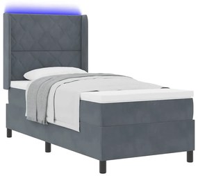 Cama Box com Colchão e LED vidaXL Cinza Escuro 90x190 cm Veludo