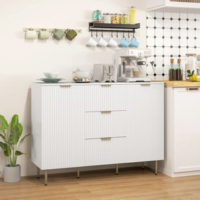 Aparador de Cozinha, 120 x 40 x 89,5 cm, 3 Gavetas e Prateleiras Ajustáveis, Branco