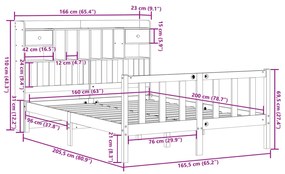 Cama com estante sem colchão 160x200 cm pinho maciço