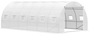 Estufa de Túnel 600x300x200cm com Porta Enrolável 12 Janelas Cobertura de PE 140g/m² e Metal Galvanizado para Cultivos de Plantas Verduras Branco