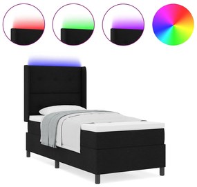 Cama Box Spring com Colchão e LED Preto 90x200 cm Tecido