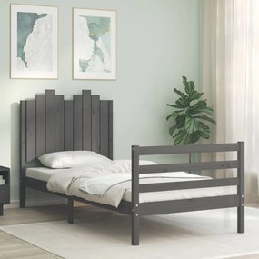 vidaXL Estrutura cama de solteiro c/ cabeceira madeira maciça cinzento